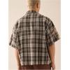 image:imageGORGLITTER Mens Striped Boxy Copped Shirt Pocket Patched Button Up Short Sleeve Baggy Cropped TopsBrown Plaid