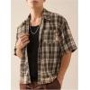 image:imageGORGLITTER Mens Striped Boxy Copped Shirt Pocket Patched Button Up Short Sleeve Baggy Cropped TopsBrown Plaid