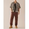 image:imageGORGLITTER Mens Striped Boxy Copped Shirt Pocket Patched Button Up Short Sleeve Baggy Cropped TopsBrown Plaid