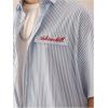 image:imageGORGLITTER Mens Striped Boxy Copped Shirt Pocket Patched Button Up Short Sleeve Baggy Cropped TopsStriped Blue and White