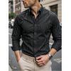 image:imageGORGLITTER Mens Striped Button Down Dress Shirt Long Sleeve Collar Office Work TopsBlack