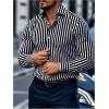 image:imageGORGLITTER Mens Striped Button Down Shirt Dress Long Sleeve Collared Office Work Tops StreetwearBlack and White