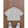 image:imageGORGLITTER Mens Striped Button Down Up Cropped T Shirt Short Sleeve Letter Summer Vacation Shirts Boxy Tees StreetwearApricot