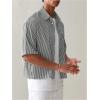 image:imageGORGLITTER Mens Striped Button Down Up Cropped T Shirt Short Sleeve Letter Summer Vacation Shirts Boxy Tees StreetwearBlack and White
