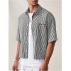 image:imageGORGLITTER Mens Striped Button Down Up Cropped T Shirt Short Sleeve Letter Summer Vacation Shirts Boxy Tees StreetwearBlack and White