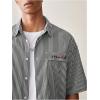 image:imageGORGLITTER Mens Striped Button Down Up Cropped T Shirt Short Sleeve Letter Summer Vacation Shirts Boxy Tees StreetwearBlack and White