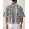 image:imageGORGLITTER Mens Striped Button Down Up Cropped T Shirt Short Sleeve Letter Summer Vacation Shirts Boxy Tees StreetwearBlack and White