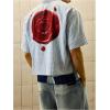 image:imageGORGLITTER Mens Striped Button Down Up Cropped T Shirt Short Sleeve Letter Summer Vacation Shirts Boxy Tees StreetwearBlue and Red