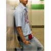 image:imageGORGLITTER Mens Striped Button Down Up Cropped T Shirt Short Sleeve Letter Summer Vacation Shirts Boxy Tees StreetwearBlue and Red