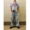 image:imageGORGLITTER Mens Striped Button Down Up Cropped T Shirt Short Sleeve Letter Summer Vacation Shirts Boxy Tees StreetwearBlue and Red