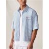 image:imageGORGLITTER Mens Striped Button Down Up Cropped T Shirt Short Sleeve Letter Summer Vacation Shirts Boxy Tees StreetwearBlue and White