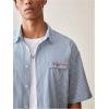 image:imageGORGLITTER Mens Striped Button Down Up Cropped T Shirt Short Sleeve Letter Summer Vacation Shirts Boxy Tees StreetwearBlue and White