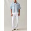 image:imageGORGLITTER Mens Striped Button Down Up Cropped T Shirt Short Sleeve Letter Summer Vacation Shirts Boxy Tees StreetwearBlue and White