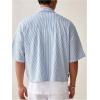 image:imageGORGLITTER Mens Striped Button Down Up Cropped T Shirt Short Sleeve Letter Summer Vacation Shirts Boxy Tees StreetwearBlue and White