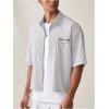 image:imageGORGLITTER Mens Striped Button Down Up Cropped T Shirt Short Sleeve Letter Summer Vacation Shirts Boxy Tees StreetwearBrown