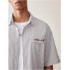 image:imageGORGLITTER Mens Striped Button Down Up Cropped T Shirt Short Sleeve Letter Summer Vacation Shirts Boxy Tees StreetwearBrown