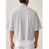 image:imageGORGLITTER Mens Striped Button Down Up Cropped T Shirt Short Sleeve Letter Summer Vacation Shirts Boxy Tees StreetwearBrown