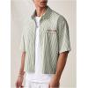 image:imageGORGLITTER Mens Striped Button Down Up Cropped T Shirt Short Sleeve Letter Summer Vacation Shirts Boxy Tees StreetwearGreen