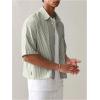 image:imageGORGLITTER Mens Striped Button Down Up Cropped T Shirt Short Sleeve Letter Summer Vacation Shirts Boxy Tees StreetwearGreen