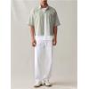 image:imageGORGLITTER Mens Striped Button Down Up Cropped T Shirt Short Sleeve Letter Summer Vacation Shirts Boxy Tees StreetwearGreen