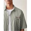 image:imageGORGLITTER Mens Striped Button Down Up Cropped T Shirt Short Sleeve Letter Summer Vacation Shirts Boxy Tees StreetwearGreen