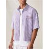 image:imageGORGLITTER Mens Striped Button Down Up Cropped T Shirt Short Sleeve Letter Summer Vacation Shirts Boxy Tees StreetwearPurple