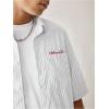 image:imageGORGLITTER Mens Striped Button Down Up Cropped T Shirt Short Sleeve Letter Summer Vacation Shirts Boxy Tees StreetwearWhite