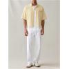 image:imageGORGLITTER Mens Striped Button Down Up Cropped T Shirt Short Sleeve Letter Summer Vacation Shirts Boxy Tees StreetwearYellow