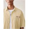 image:imageGORGLITTER Mens Striped Button Down Up Cropped T Shirt Short Sleeve Letter Summer Vacation Shirts Boxy Tees StreetwearYellow