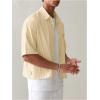 image:imageGORGLITTER Mens Striped Button Down Up Cropped T Shirt Short Sleeve Letter Summer Vacation Shirts Boxy Tees StreetwearYellow