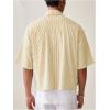 image:imageGORGLITTER Mens Striped Button Down Up Cropped T Shirt Short Sleeve Letter Summer Vacation Shirts Boxy Tees StreetwearYellow