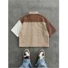 image:imageGORGLITTER Mens Striped Cropped Shirt Button Down Cool Short Sleeve Colorblock Collar Casual Streetwear Crop Top TeeKhaki