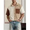image:imageGORGLITTER Mens Striped Cropped Shirt Button Down Cool Short Sleeve Colorblock Collar Casual Streetwear Crop Top TeeKhaki