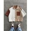 image:imageGORGLITTER Mens Striped Cropped Shirt Button Down Cool Short Sleeve Colorblock Collar Casual Streetwear Crop Top TeeKhaki