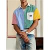 image:imageGORGLITTER Mens Striped Cropped Shirt Button Down Cool Short Sleeve Colorblock Collar Casual Streetwear Crop Top TeeMulticolor