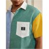 image:imageGORGLITTER Mens Striped Cropped Shirt Button Down Cool Short Sleeve Colorblock Collar Casual Streetwear Crop Top TeeMulticolor