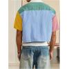 image:imageGORGLITTER Mens Striped Cropped Shirt Button Down Cool Short Sleeve Colorblock Collar Casual Streetwear Crop Top TeeMulticolor