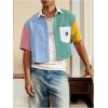 image:imageGORGLITTER Mens Striped Cropped Shirt Button Down Cool Short Sleeve Colorblock Collar Casual Streetwear Crop Top TeeMulticolor