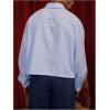 image:imageGORGLITTER Mens Striped Cropped Shirt Y2K Graphic Long Sleeve Collared Button Down Boxy Shirts Cool Vintage StreetwearBlue and White
