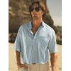 image:imageGORGLITTER Mens Striped Cropped T Shirt Button Down Up Y2k Short Sleeve Collar Oversized TopsGreen