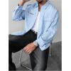 image:imageGORGLITTER Mens Striped Shirt Letter Embroidered Long Sleeve Button Down Collared Shirts Fall Trendy 2025Blue and White