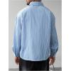 image:imageGORGLITTER Mens Striped Shirt Letter Embroidered Long Sleeve Button Down Collared Shirts Fall Trendy 2025Blue and White
