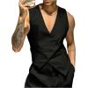 image:imageGORGLITTER Mens Suit Blazer Vest V Neck Button Down Wrap Sleeveless Jacket Casual Business Formal WaistcoatBlack