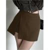 image:imageGORGLITTER Womens Asymmetrical Wrap Mini Skirts Skort Faldas Fall Casual High Waist Going Out Skort Skirt with ShortsCoffee Brown