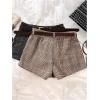 image:imageGORGLITTER Womens Plaid Dressy Shorts Low Waisted Houndstooth Wide Leg Shorts with Belt Causal Work Office OutfitsBrown