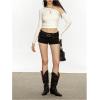 image:imageGORGLITTER Womens Y2k Punk Grommet Eyelet Mini Denim Shorts Low Rise Rave Club Jean Bottoms Jorts StreetwearBlack