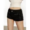 image:imageGORGLITTER Womens Y2k Punk Grommet Eyelet Mini Denim Shorts Low Rise Rave Club Jean Bottoms Jorts StreetwearBlack