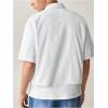image:imageMens Striped Button Down Up Cropped T Shirt Letter Graphic Short Sleeve Collar TopWhite