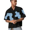 image:imageGORGLITTER Mens Boxy Cropped Shirt Button Down Short Sleeve Color Block Y2K Cool Streetwear Crop Tops TeeBlack and Blue