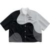 image:imageGORGLITTER Mens Boxy Cropped Shirt Button Down Short Sleeve Color Block Y2K Cool Streetwear Crop Tops TeeBlack and Grey